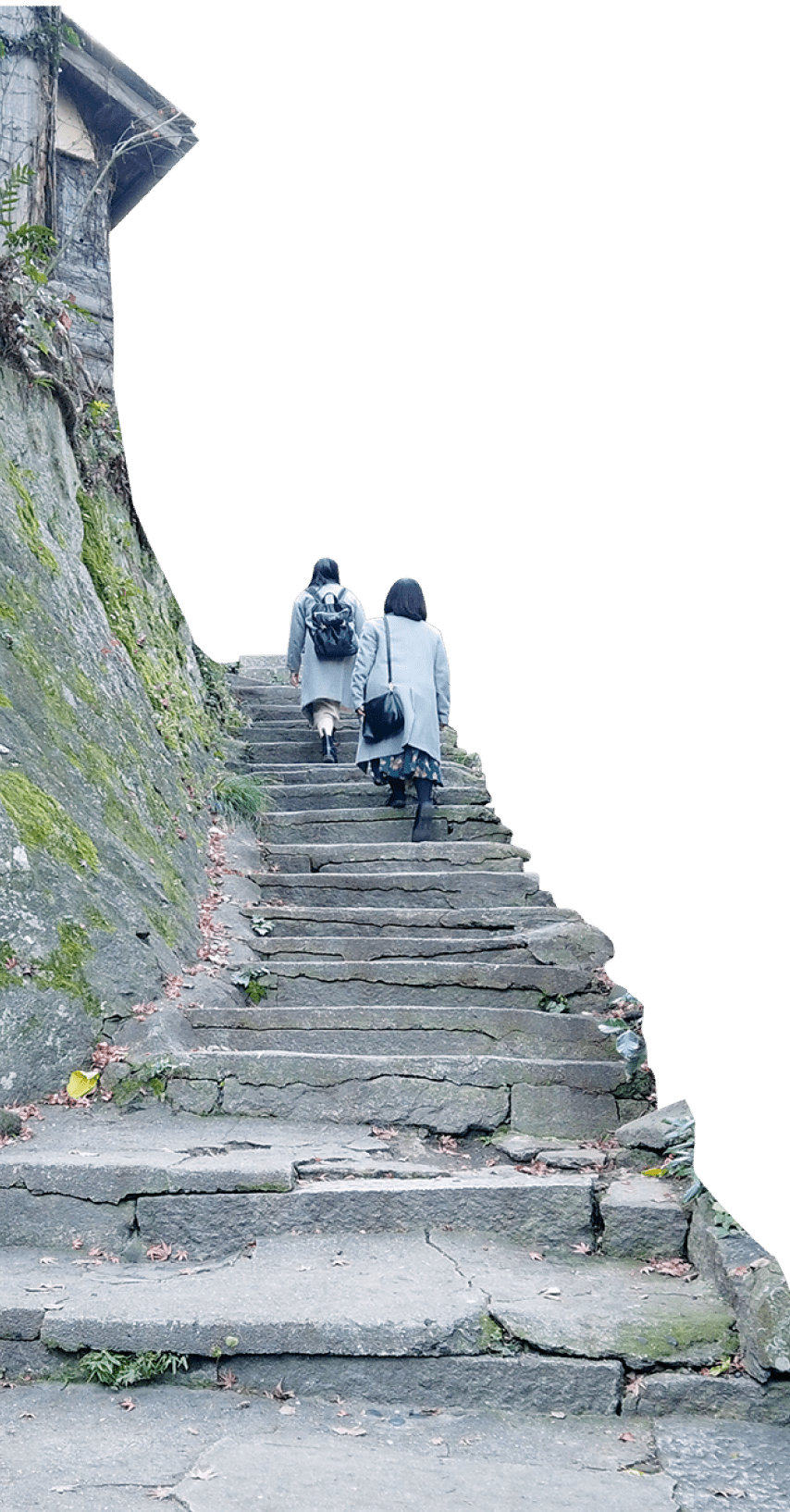 装飾:階段を女性2人が登っています